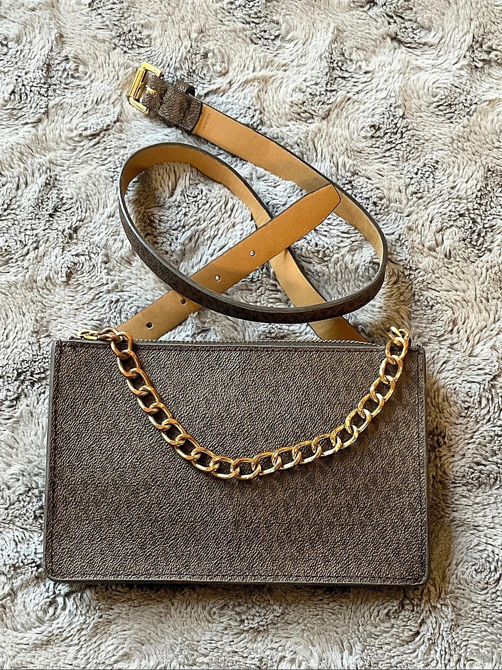 Michael Kors Monogram Chain Belt Bag Brown